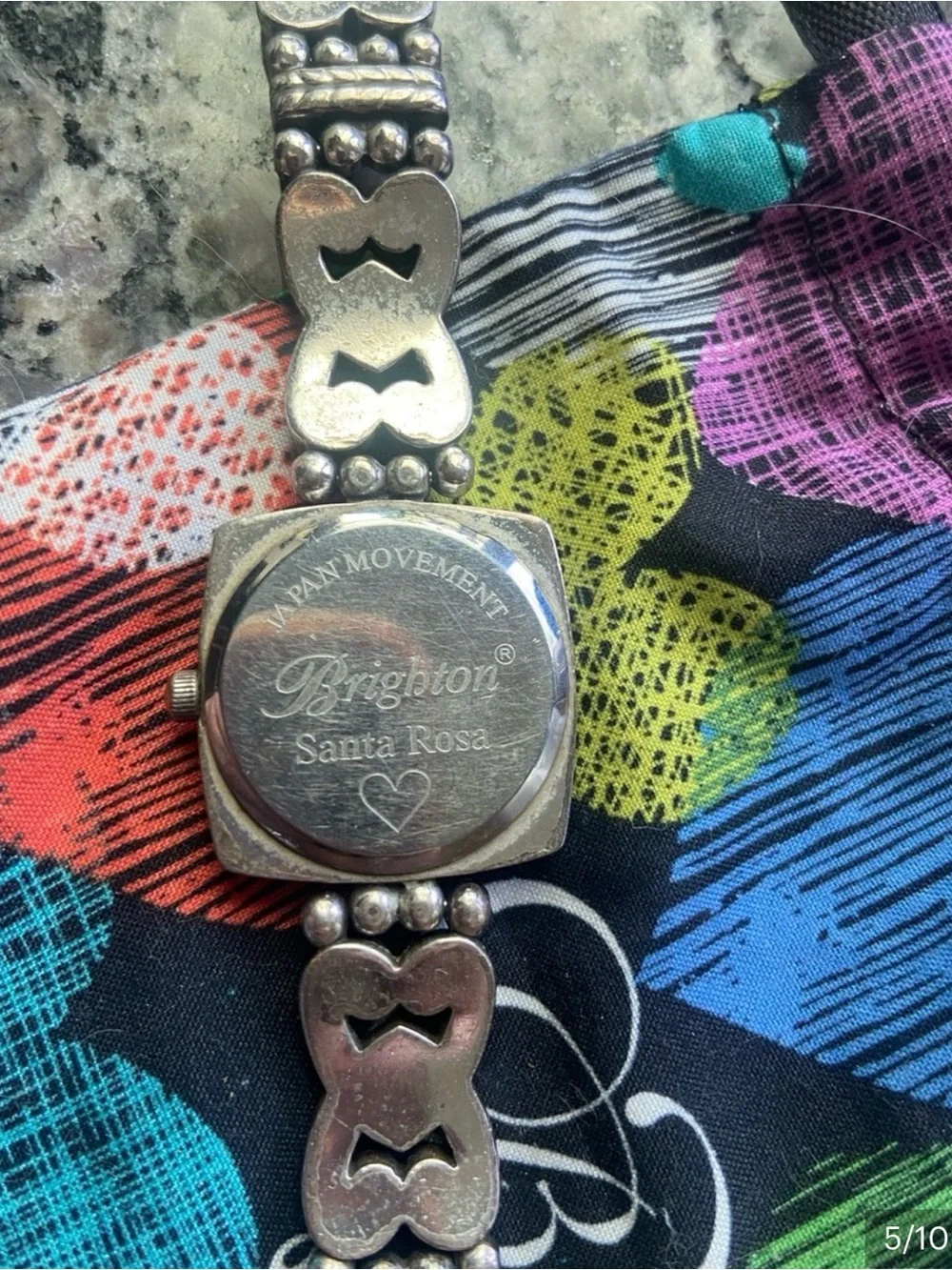 Brighton Vintage Women's Silver Heart Bracelet Watch with Toggle Closure